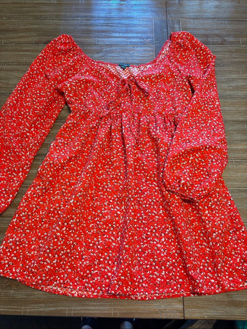 wild fable Red and White Floral Long Sleeve Dress